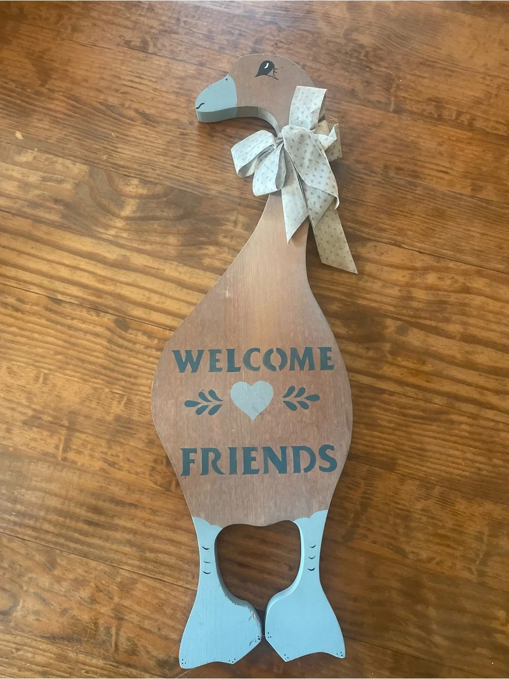 Welcome Friends Wooden Goose Wall Decor Vintage Porch Cottage Handmade Unique